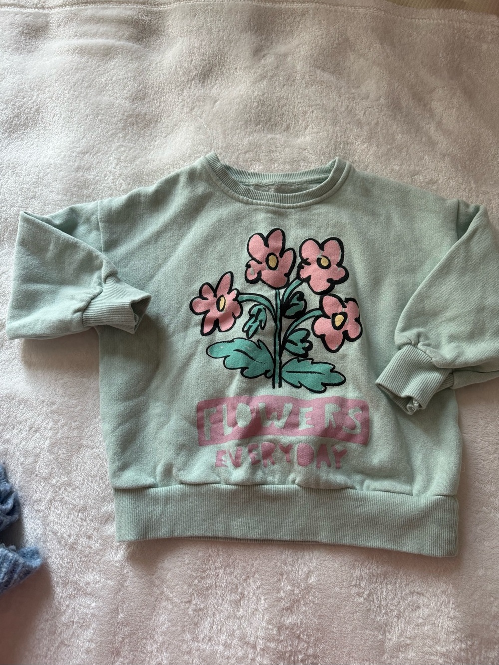 Zara girl Mint Green Sweatshirt with Pink Flower Graphic size 4-5